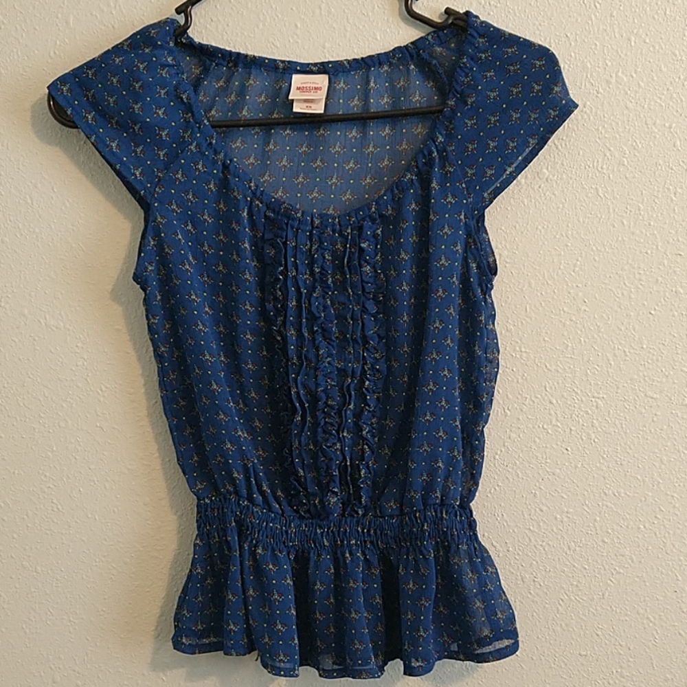 Aqua short sleeve blouse